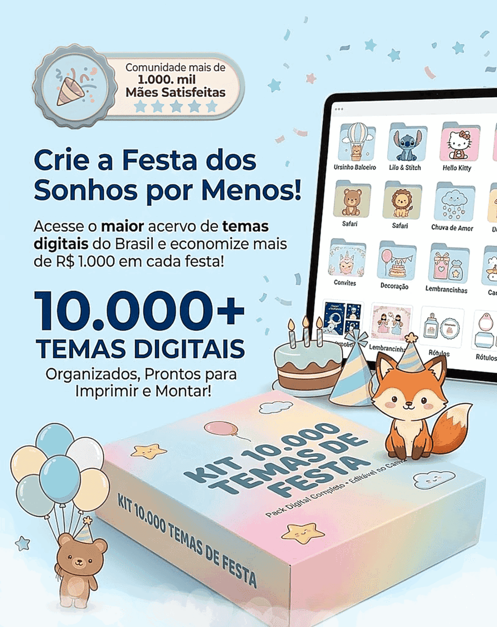 Kit 10.000 Temas de Festa Digitais Editáveis no Canva